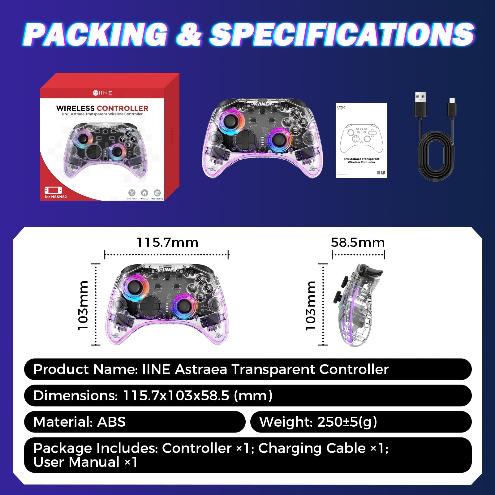 IINE Astraea Transparent Wireless Controller for NS / NS2 (L1260)