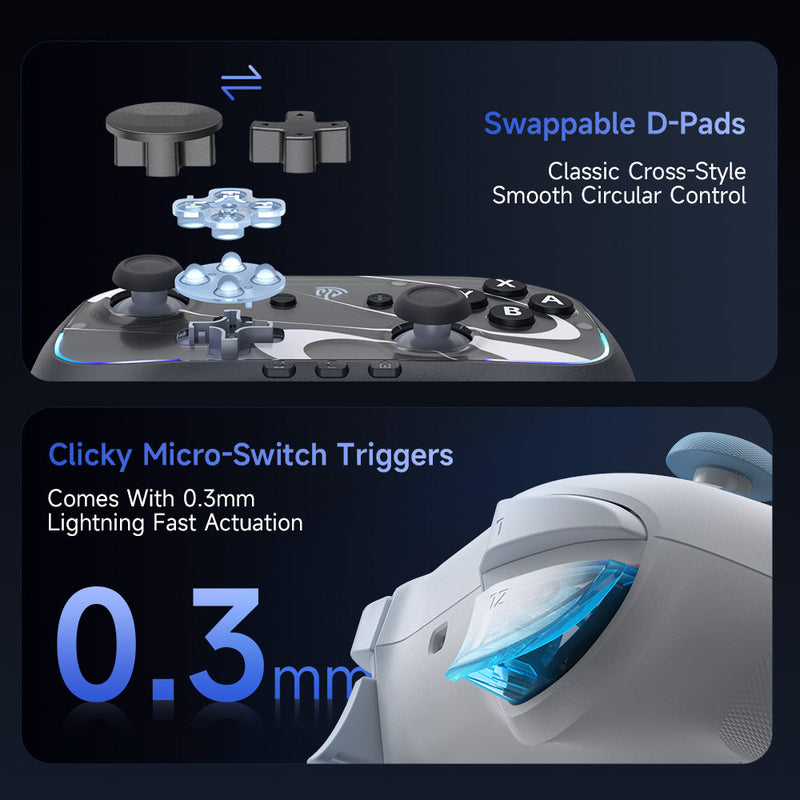 EasySMX S10 Gaming Controller with TMR Sticks, HD Rumble, Swappable D-pad
