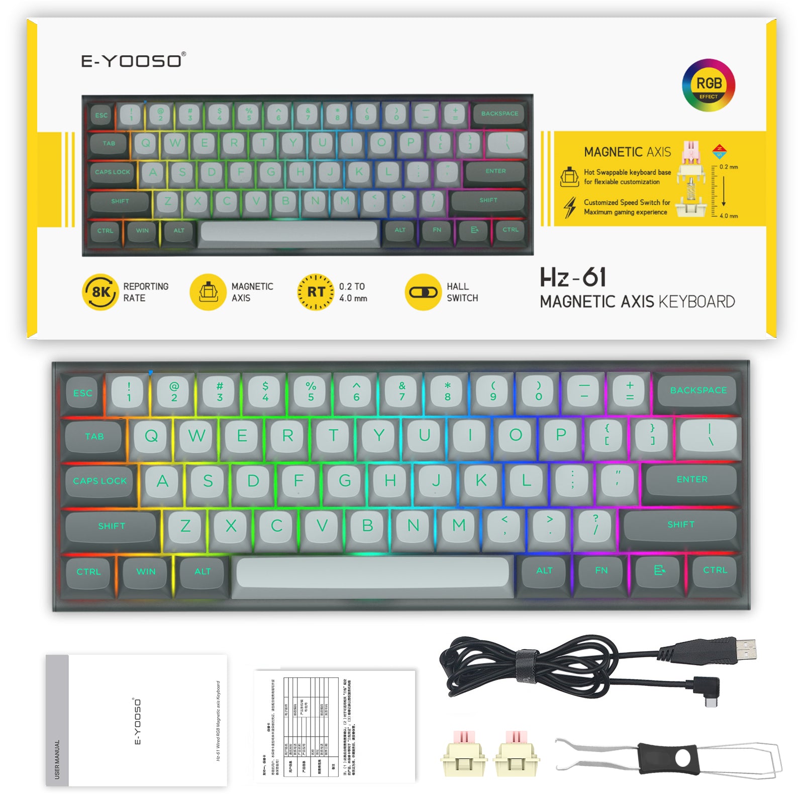 E-Yooso HZ-61 Mechanical Keyboard Gray/ Black 