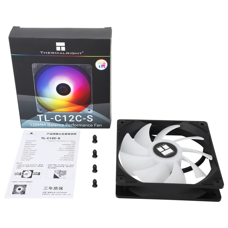 Thermalright TL-C12C-S ARGB 120mm High Performance PWM Case Fan (Black)