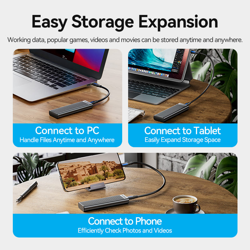 Vention M.2 NVMe & SATA SSD Enclosure (USB 3.2 Gen 2-C) with Heat Sink