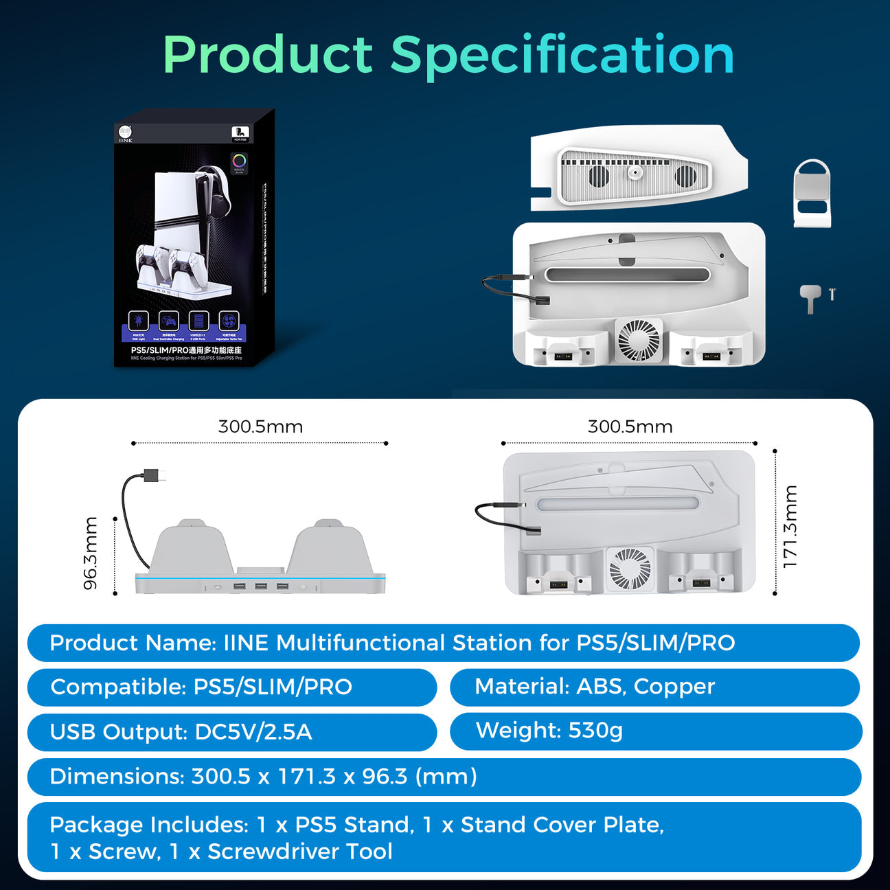 IINE Cooling Charging Station for PS5/PS5 Slim/PS5 Pro (L1061)