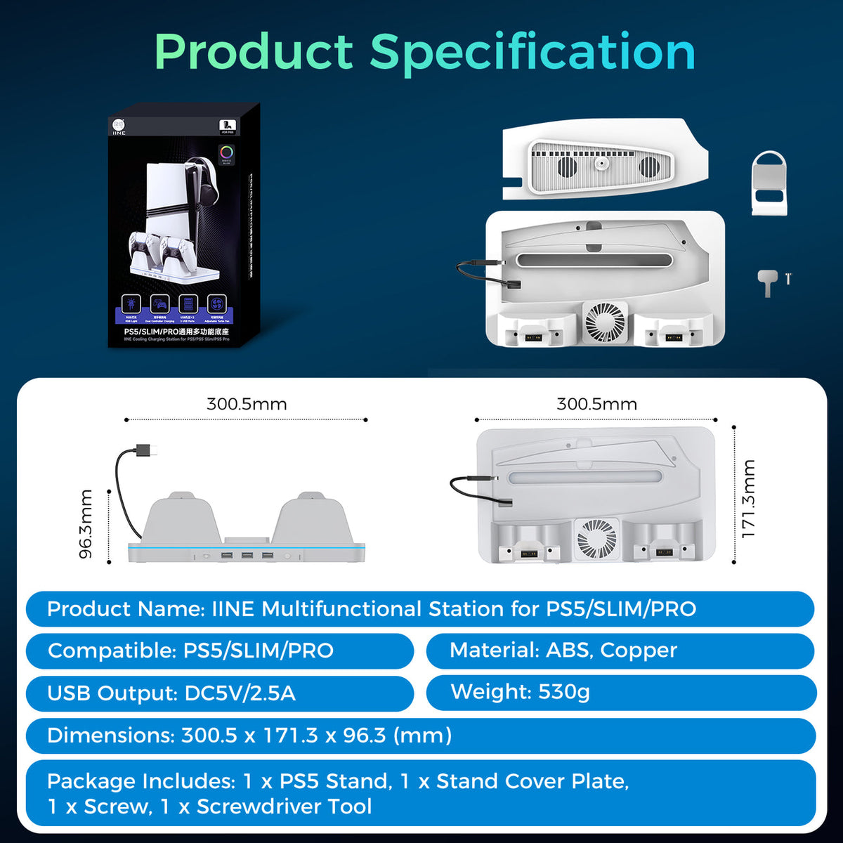 IINE Cooling Charging Station for PS5/PS5 Slim/PS5 Pro (L1061)