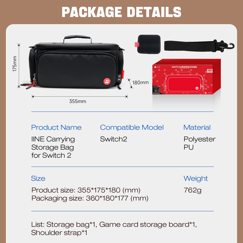 IINE Carrying Storage Bag for Nintendo Switch 2 (Black) (L1122)