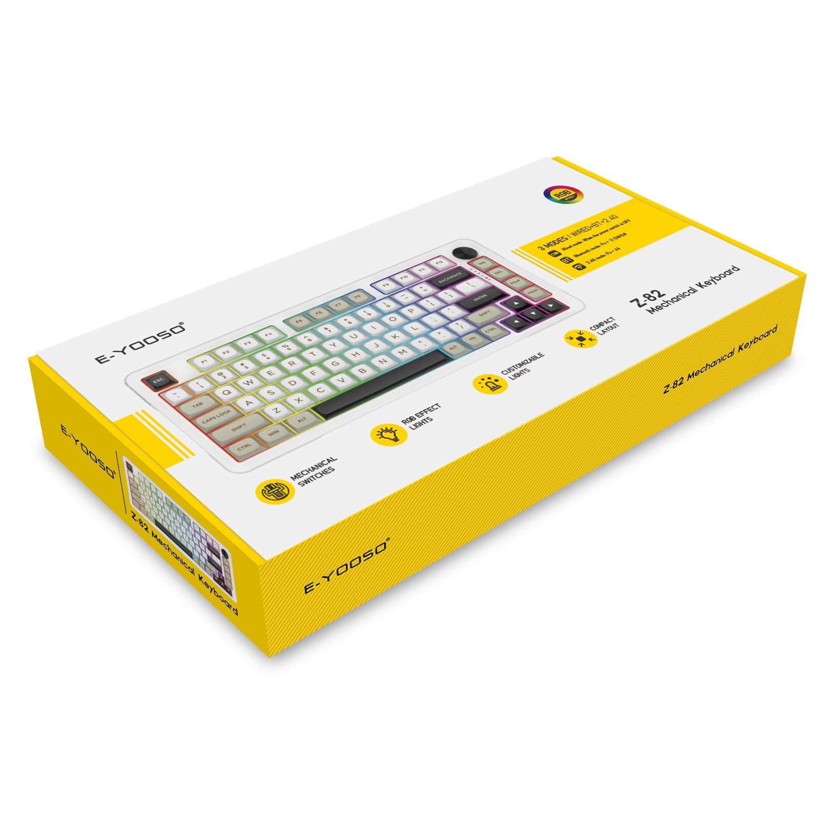 E-Yooso Z-82 RGB 81-Keys Tri-Mode Mechanical Keyboard White/Grey/Black (Silverwood Switch)