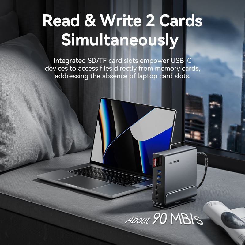 Vention 15-in-1 USB-C MST Docking Station - USB-C to DP + HDMI x 2 + USB 3.2 Gen2 Type-C + USB 3.2 Gen2 Type-A x 2 + USB 3.2 Gen1 Type-C + USB 3.0 + USB 2.0 x 2 + RJ45 + SD + TF + 3.5mm TRRS + PD (TPUH0)