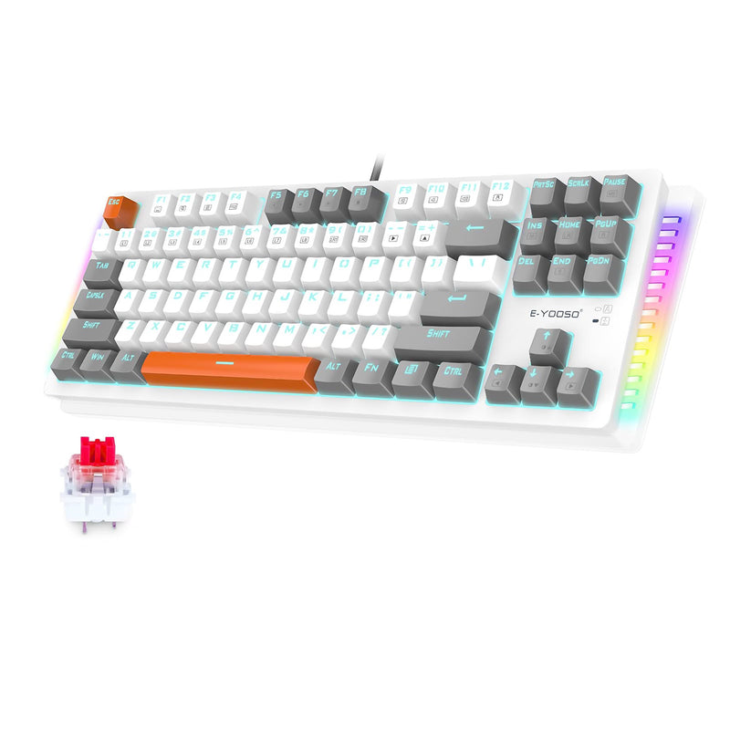 E-YOOSO K-620 Single Light With RGB Side Light 87 Keys Mechanical Keyboard White/Gray (Red Switch)