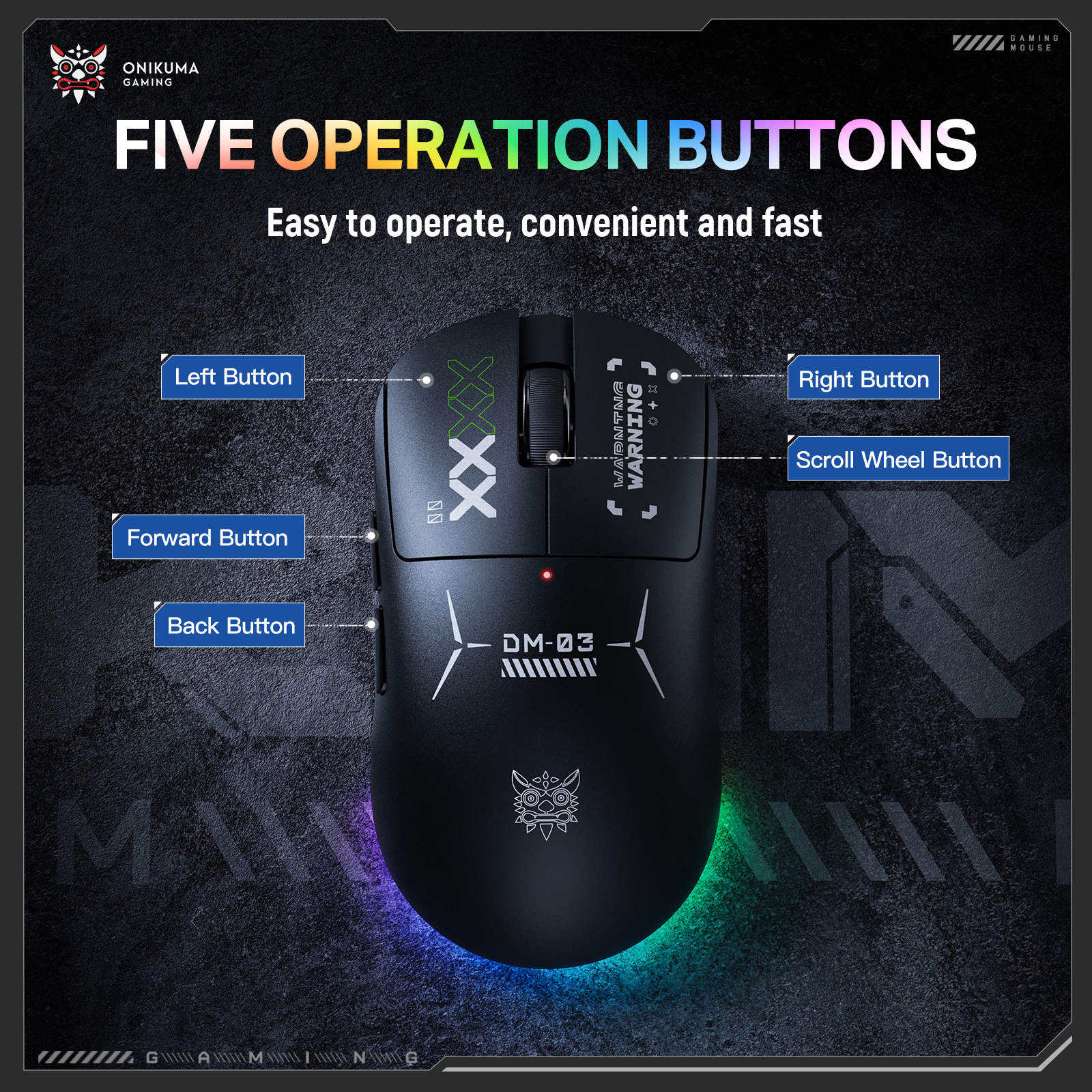 Onikuma DM03 Tri-Mode RGB Wireless Gaming Mouse (Black)
