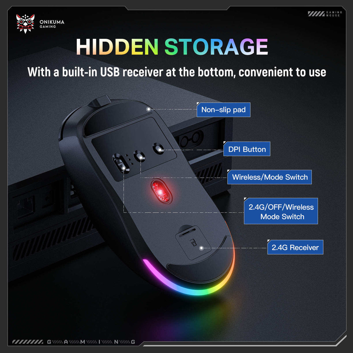 Onikuma DM03 Tri-Mode RGB Wireless Gaming Mouse (Black)