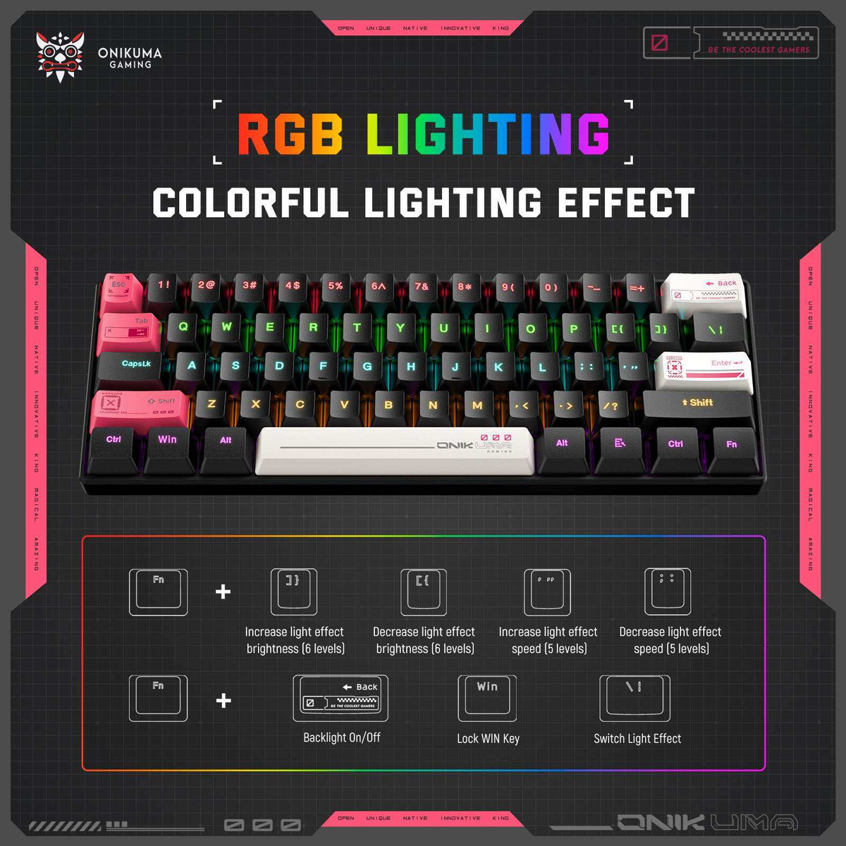 Onikuma MT605 Tri-Mode RGB 61 Keys Mechanical Keyboard (Black) 