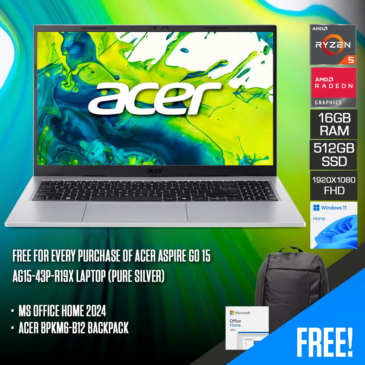 Acer Aspire Go 15 AG15-43P-R19X Laptop (Pure Silver)