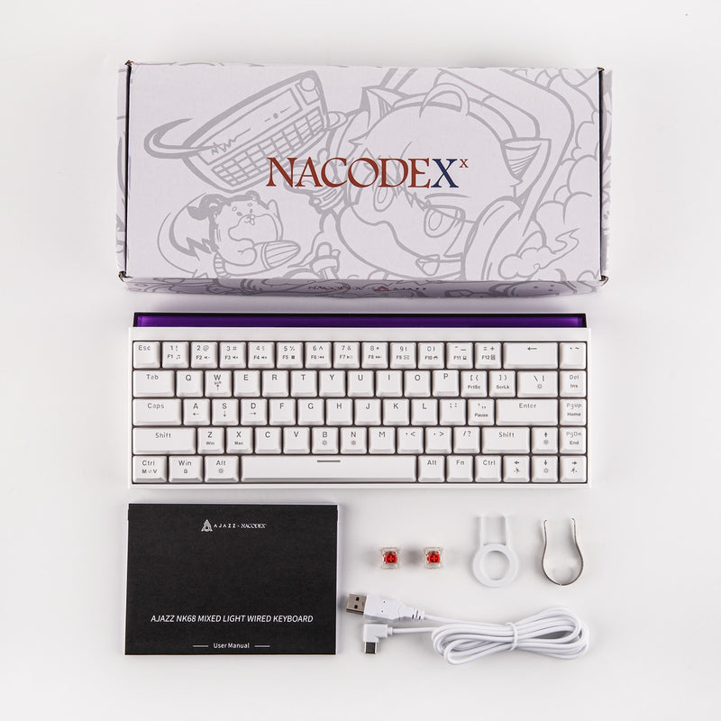 Nacodex x Ajazz NK68 Mixed Light Wired 68-Key Hot-Swappable Mechanical Keyboard (White) (Red Switch)