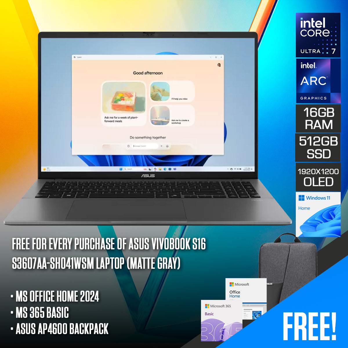 ASUS Vivobook S16 S3607CA-RP014WSM Laptop (Matte Gray) 