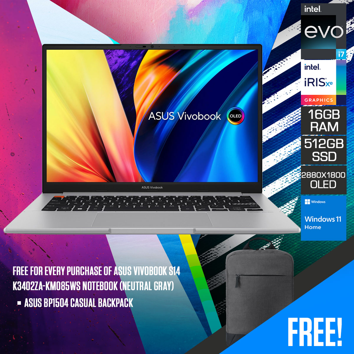 Asus Vivobook S14 K3402ZA-KM085WS Notebook (Neutral Gray)