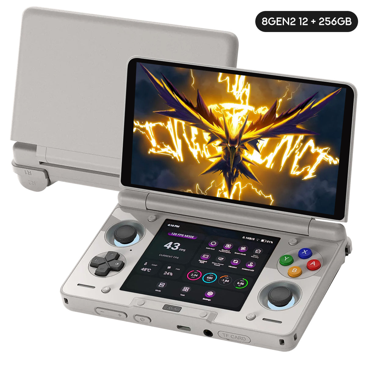 AYN Thor Pro Qualcomm Snapdragon CPU 6" AMOLED Touch Screen (1080x1920) 120Hz + 3.92" AMOLED Touch Display (1080x1240) 60Hz 8Gen2 12GB RAM + 256GB SSD Android 13 Gaming Handheld (Rainbow)