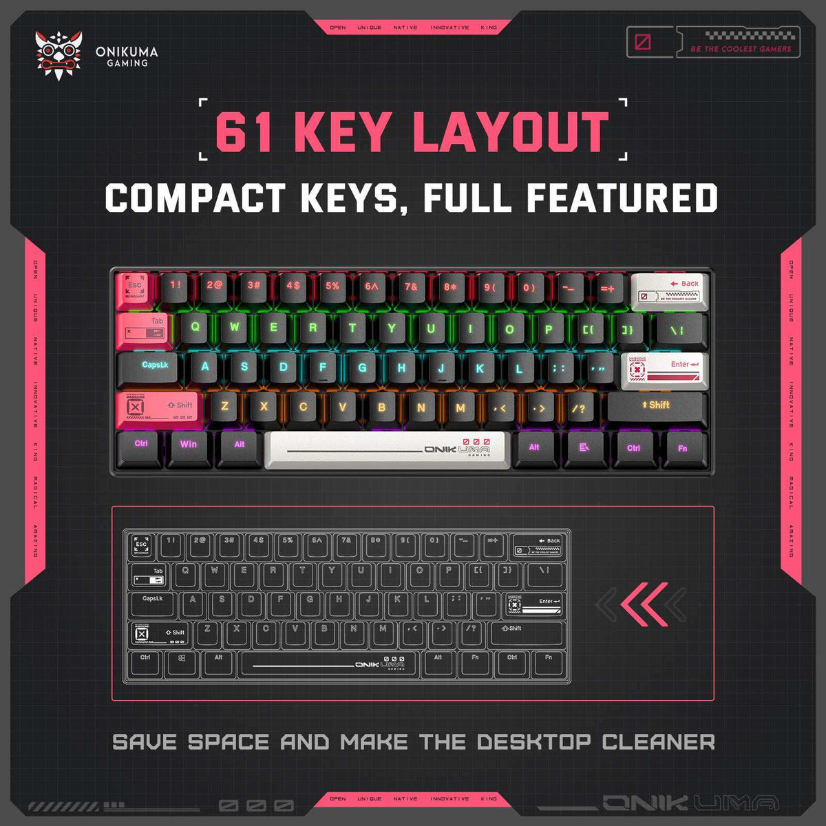 Onikuma MT605 Tri-Mode RGB 61 Keys Mechanical Keyboard (Black) 