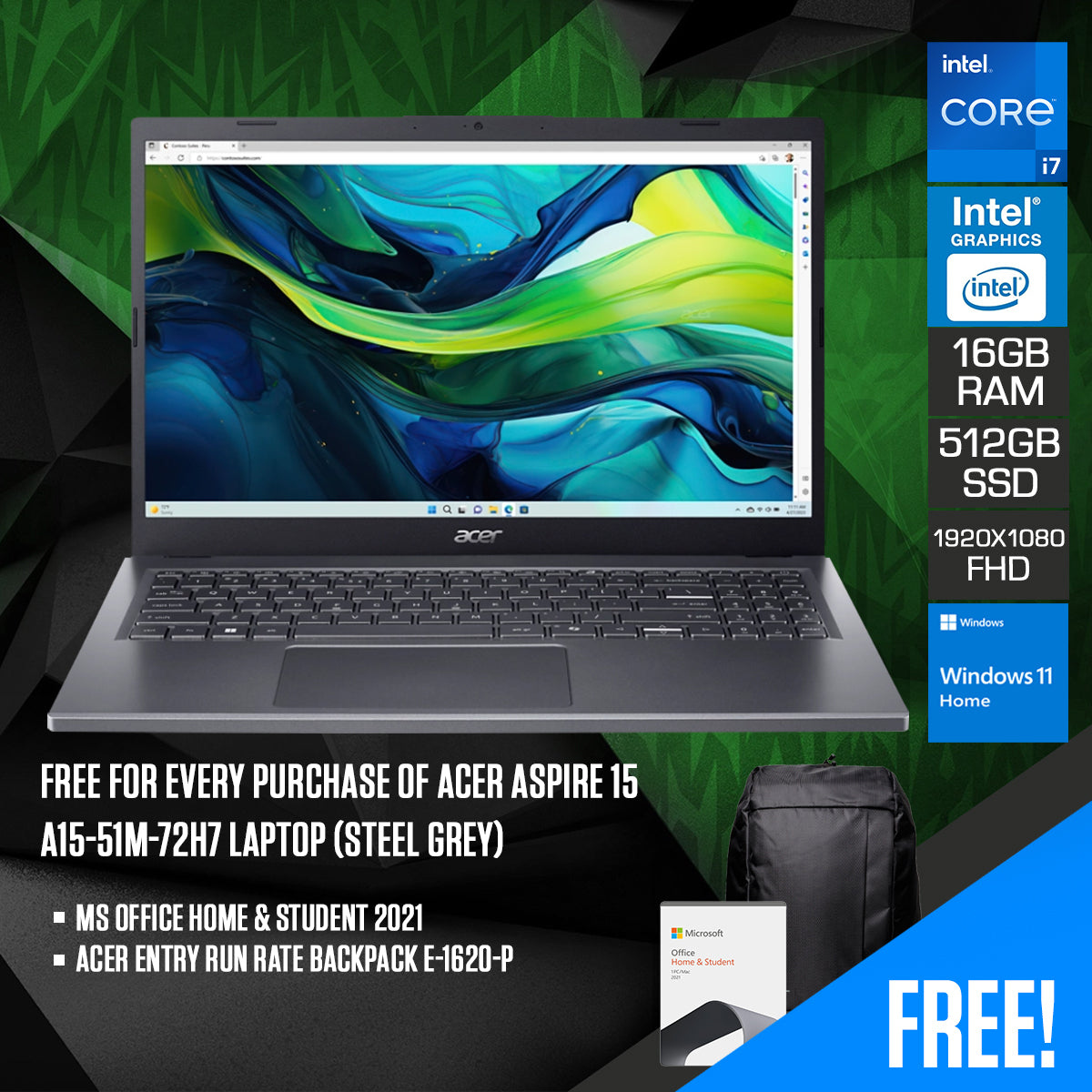 Acer Aspire 15 A15-51M-72H7 Laptop (Steel Grey)