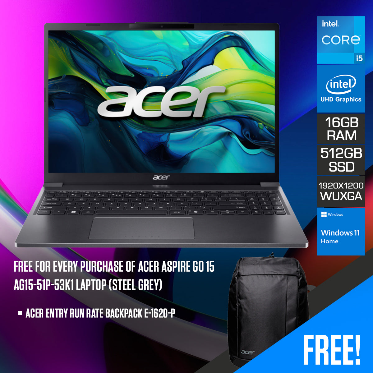 Acer Aspire Go 15 AG15-51P-53K1 Laptop (Steel Grey)