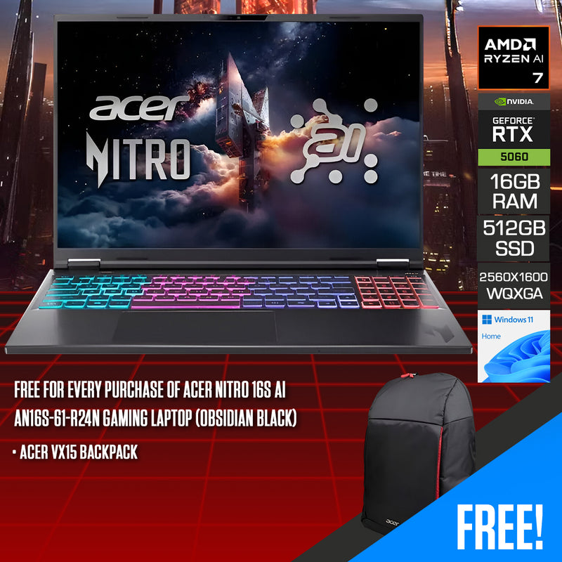 Acer Nitro 16S AI AN16S-61-R24N Gaming Laptop (Obsidian Black)