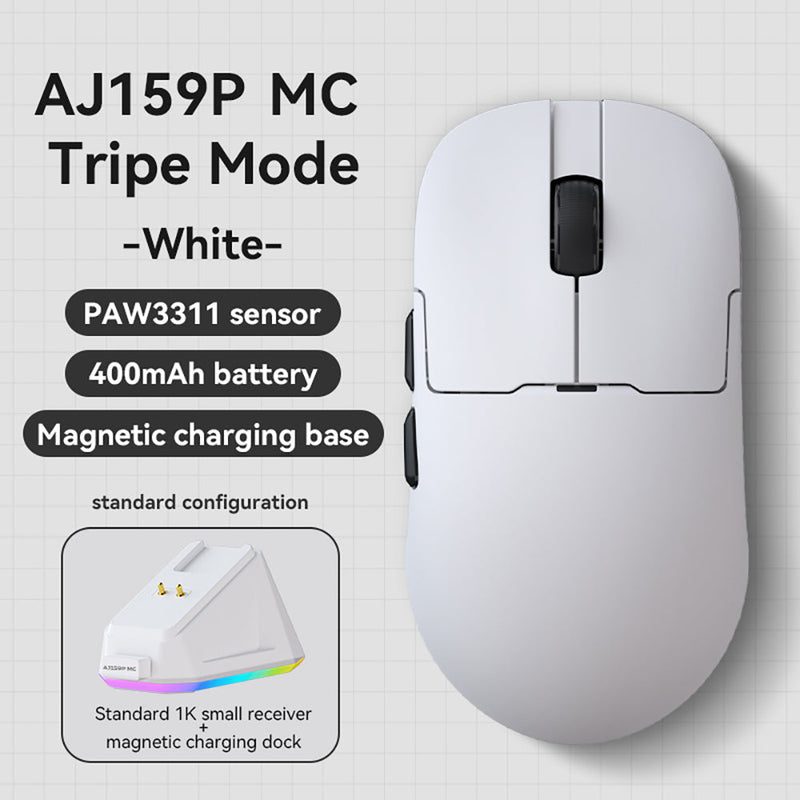Ajazz AJ159P MC Tri-Mode Gaming Mouse (Black, White)