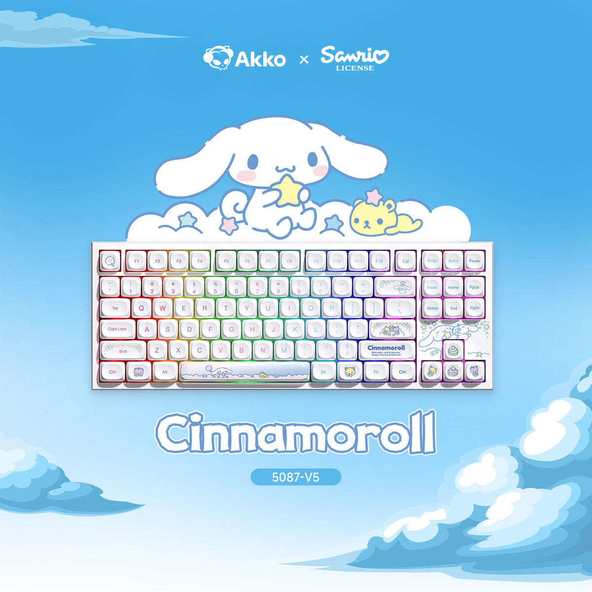 Akko Cinnamoroll 5087 V5 Multi-Mode RGB Hot-Swappable Mechanical Keyboard (Akko V3 Piano Pro Switch)