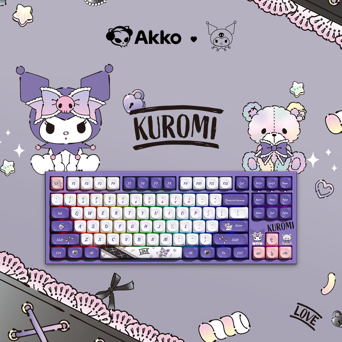 Akko Kuromi 5087 V5 Multi-Mode RGB Hot-Swappable Mechanical Keyboard (Akko V3 Piano Pro Switch)