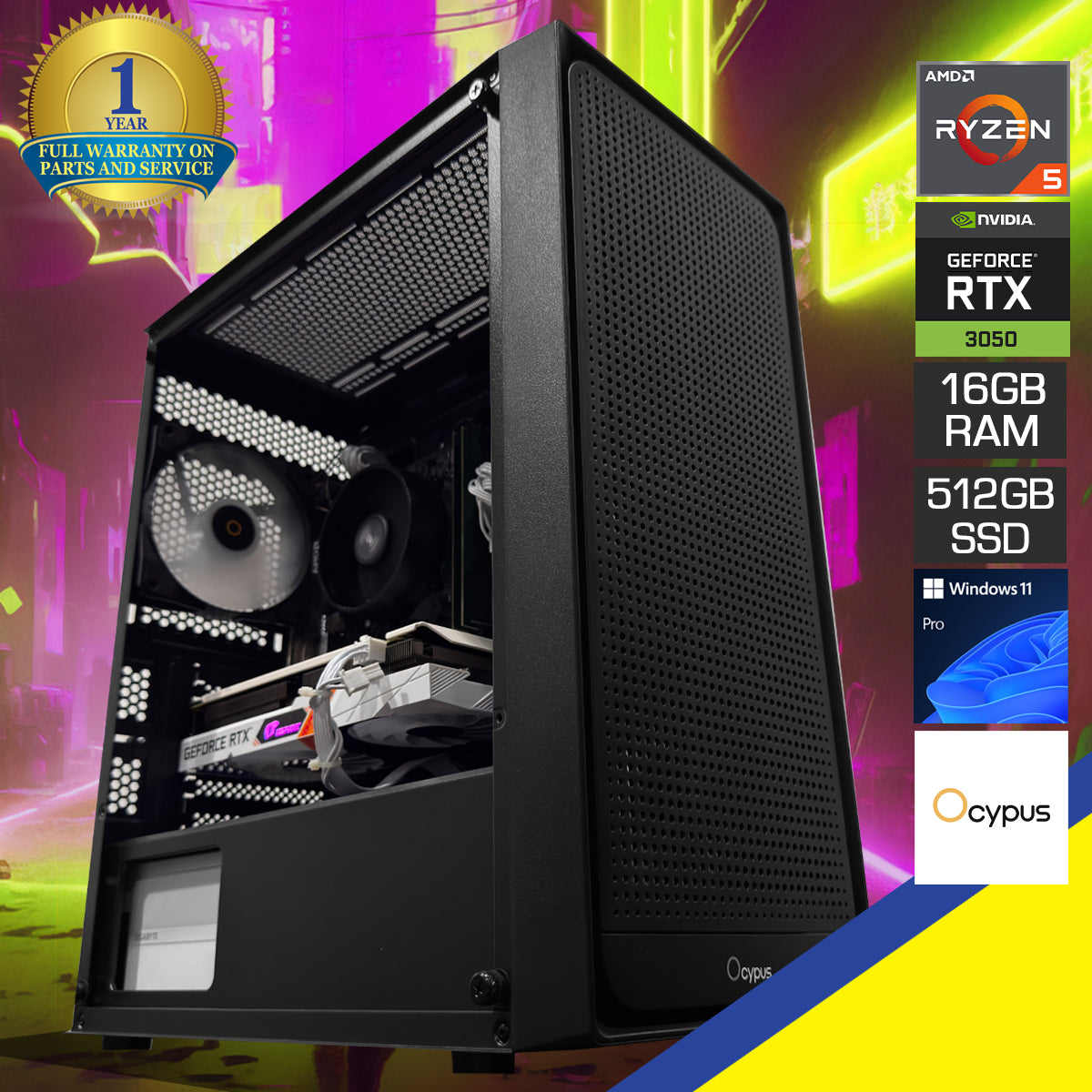 Alpha C50 Black Desktop Gaming PC | AMD Ryzen 5 5500 | 16GB(2x8GB) RAM | 512GB SSD | RTX 3050 | Windows 11 Pro