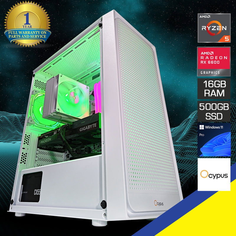 Alpha Gamma C50 White Gaming PC | AMD Ryzen 5 5600 | 16GB RAM | 500GB SSD | RX 6600 | Windows 11 Pro