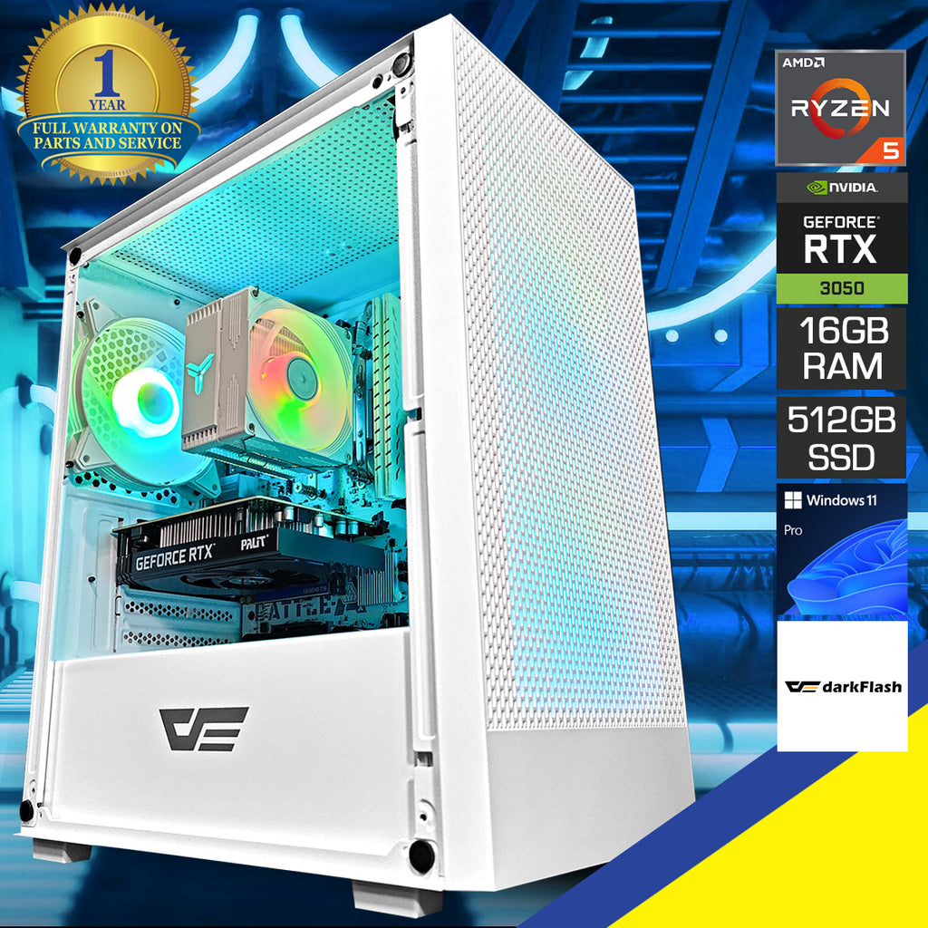 Alpha M305 White Desktop Gaming PC AMD Ryzen 5500 16GB RAM 512GB SSD RTX 3050 Windows 11 Pro