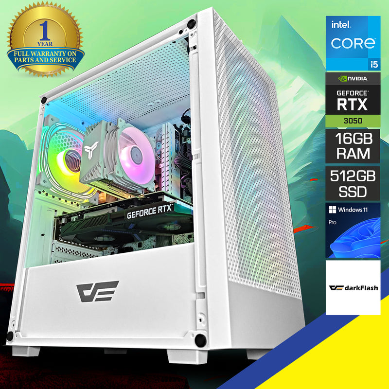 Alpha M305 White Intel i5 12400F 16GB RAM 512GB SSD with WiFi + Bluetooth| GeForce RTX 3050 | Windows 11 Desktop Gaming PC