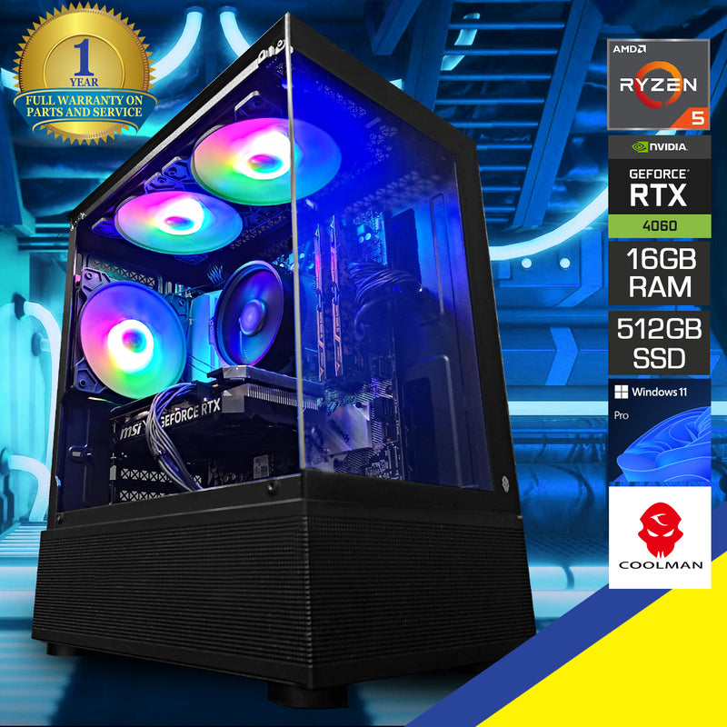 Alpha Reyna Black Desktop Gaming PC | AMD Ryzen 5 5600 | 16GB RAM | 512GB SSD | RTX 4060 | Windows 11 Pro