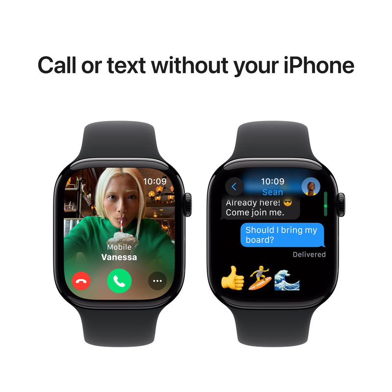 Apple Watch Series 10 GPS 46mm Aluminum Case with Black Sport Band - (Jet Black) (S/M, M/L) (MWWP3ZP/A, MWWQ3ZP/A)