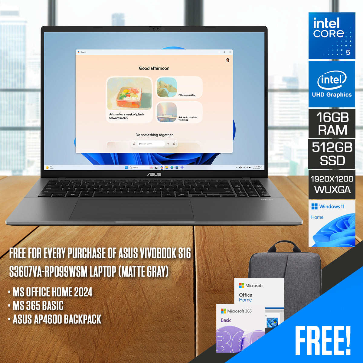 Asus Vivobook S16 S3607VA-RP099WSM Laptop (Matte Gray)