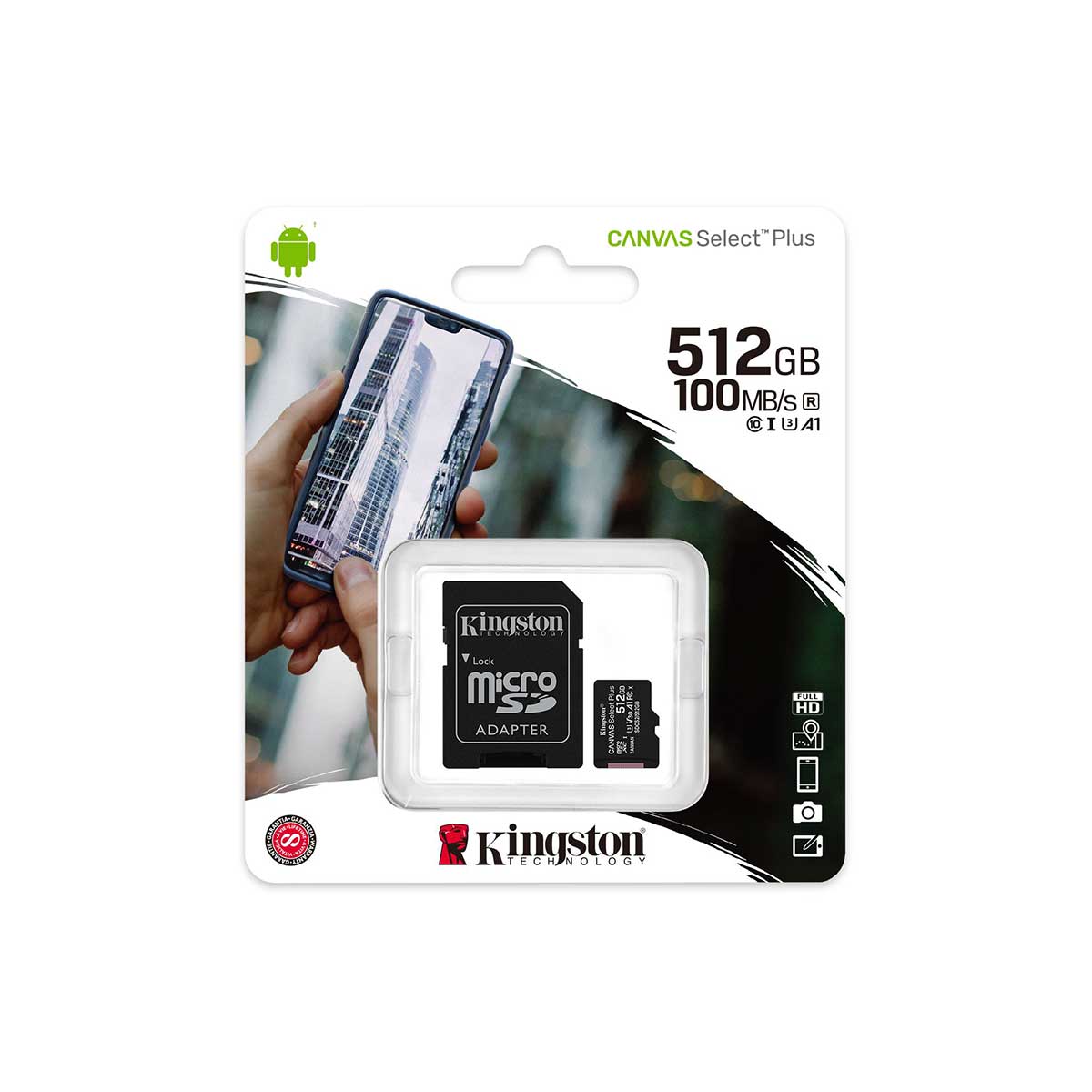 Kingston Canvas Select Plus 512GB 100MB/S Micro SD Memory Card With Android A1 Performance Class (SDCS2/512GB)