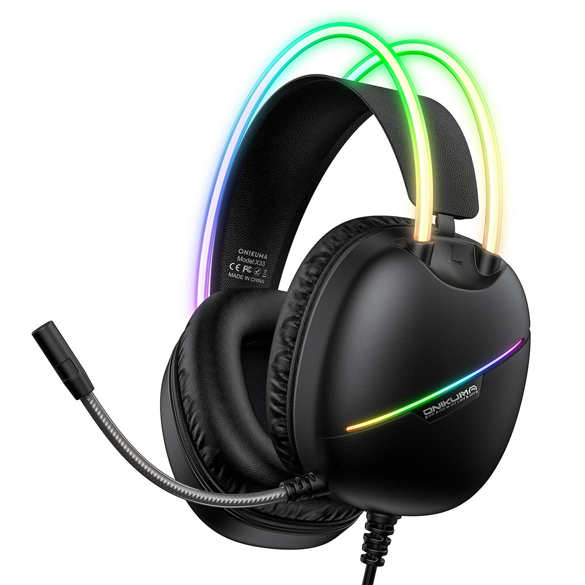 Onikuma X33 RGB Wired Gaming Headset with Noise Cancelling Microphone (Black, Pink)