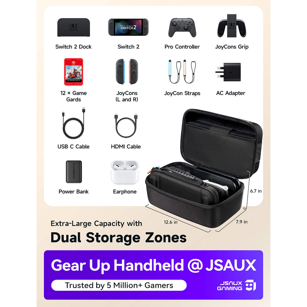 JSAUX FlexForm Max All-in-One Modular Case for Nintendo Switch 2 (Black) (BG0134)