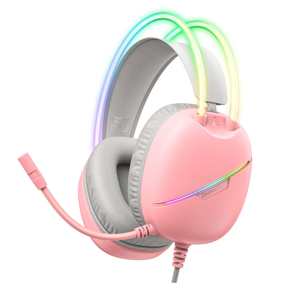 Onikuma X33 RGB Wired Gaming Headset with Noise Cancelling Microphone (Black, Pink)