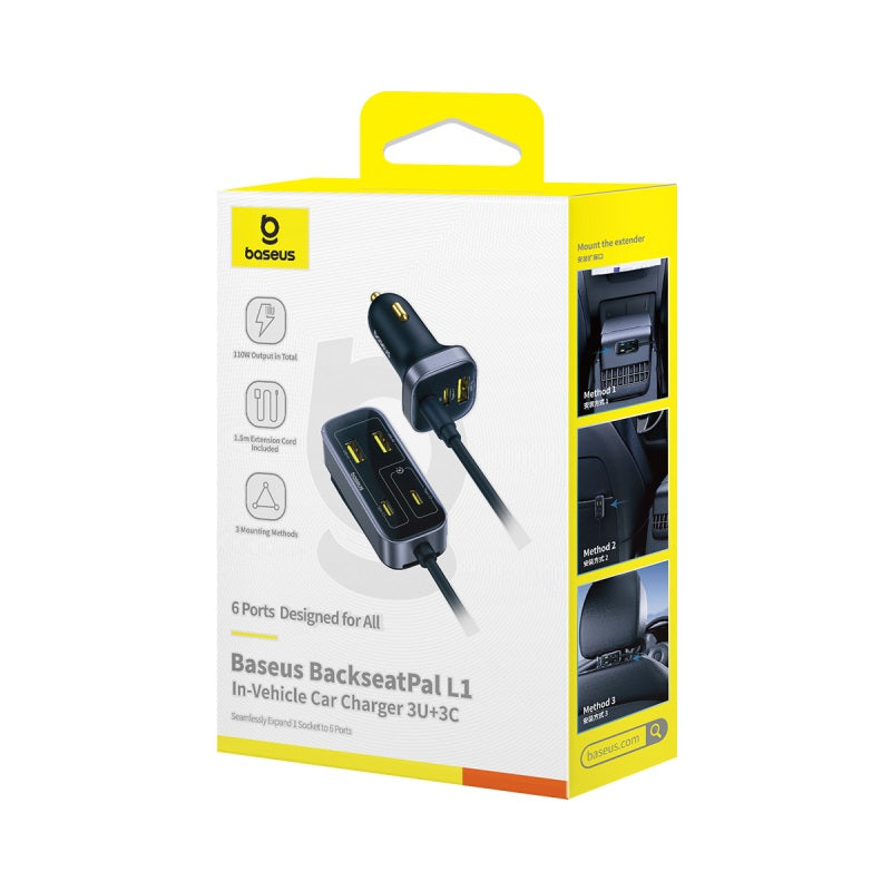 Baseus BackseatPal L1 In-Vehicle Car Charger 3U+3C 110W (Cosmic Black) (C00081100121-00)