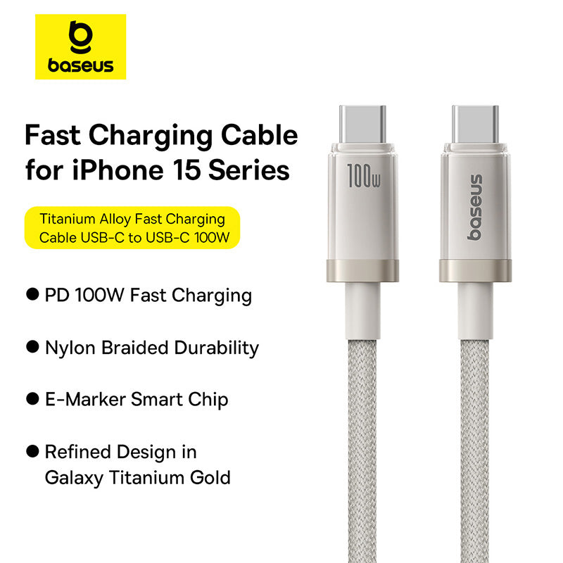 Baseus Titanium Alloy Fast Charging Cable USB-C to USB-C 100W 2m (Galaxy  Titanium Gold) (P10378100G21-01)