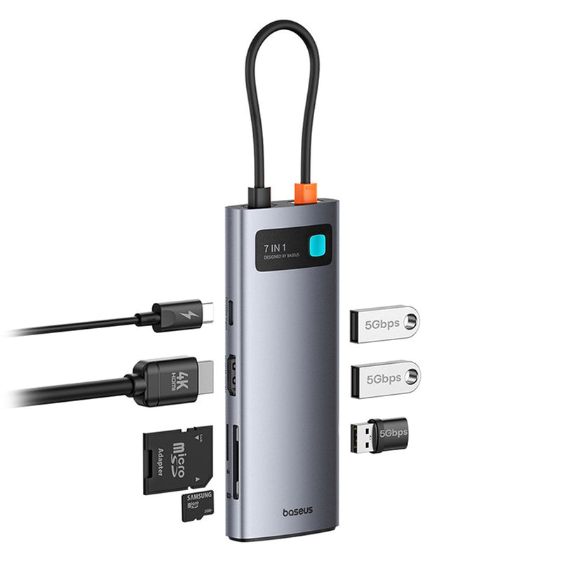 Baseus Metal Gleam Series 7-Port Hub USB-C to HDMI 4K@60Hz + 3xUSB 3.0 + PD + SD/TF (Space Grey)