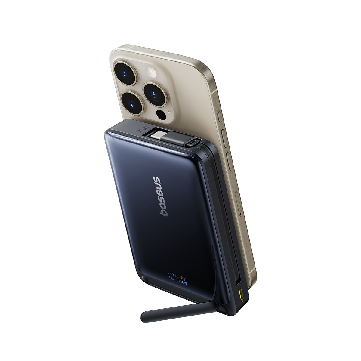 Baseus Nomos Qi2 Magnetic Power Bank 10000mAh 45W with Built-in USB-C Cable & Kickstand (Black) (P10078800123-00)