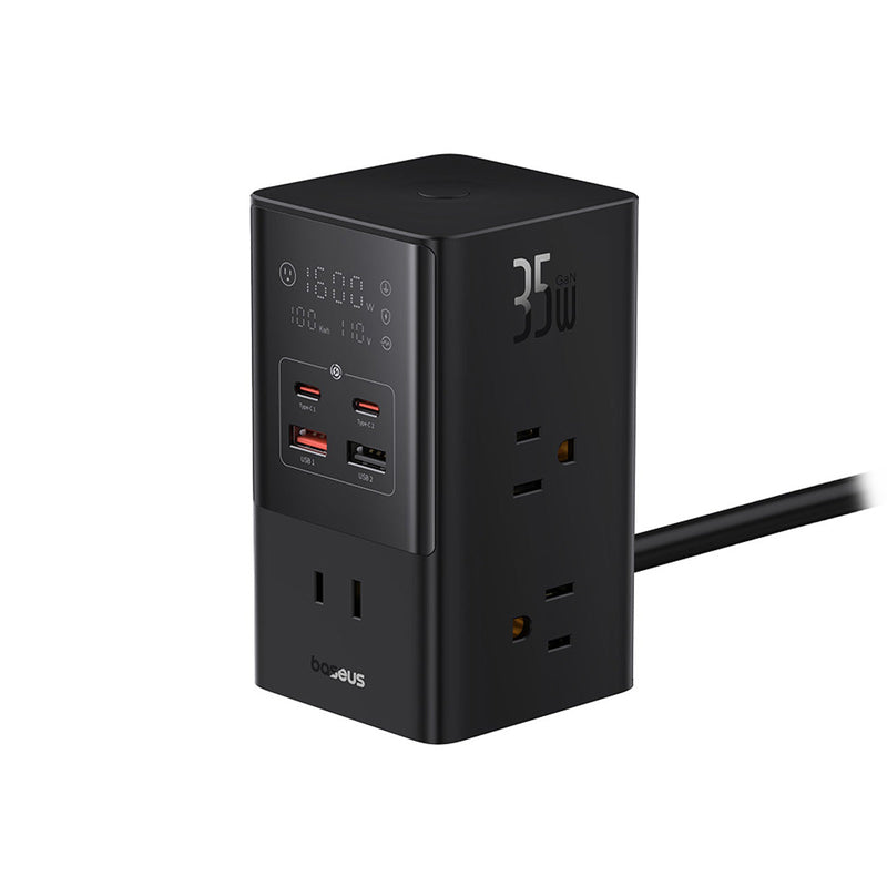 Baseus PowerCombo Tower PowerStrip 6AC+2U+2C 35W with 1.5m Power Cord (Cluster Black)