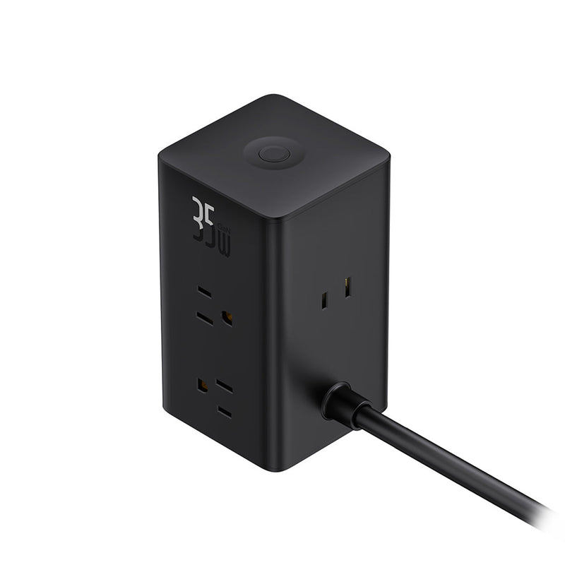 Baseus PowerCombo Tower PowerStrip 6AC+2U+2C 35W with 1.5m Power Cord (Cluster Black)