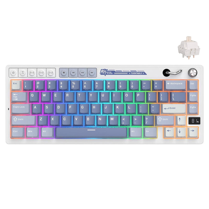 Royal Kludge RK M65 Tri-Mode RGB 66 Keys Hot-Swappable Mechanical Keyboard Ocean Blue (Cream Switch, Beige Switch)