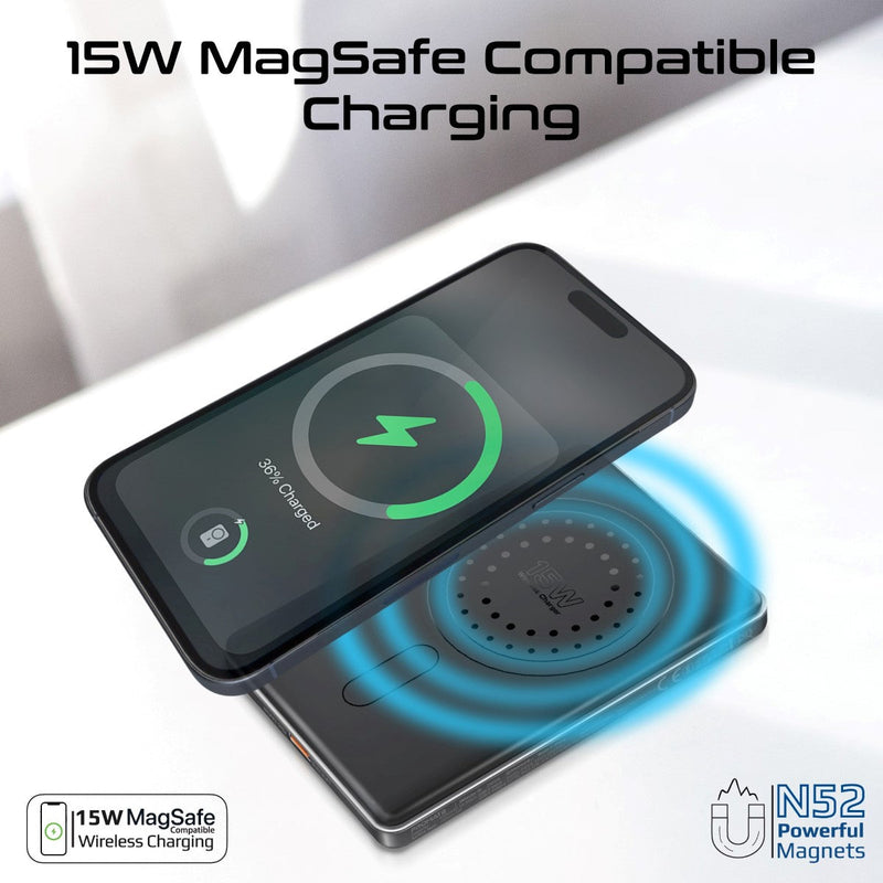 Promate Blade-5 USB-C 5000mAh Ultra-Slim Aluminum Crafted MagSafe Compatible Wireless Charging