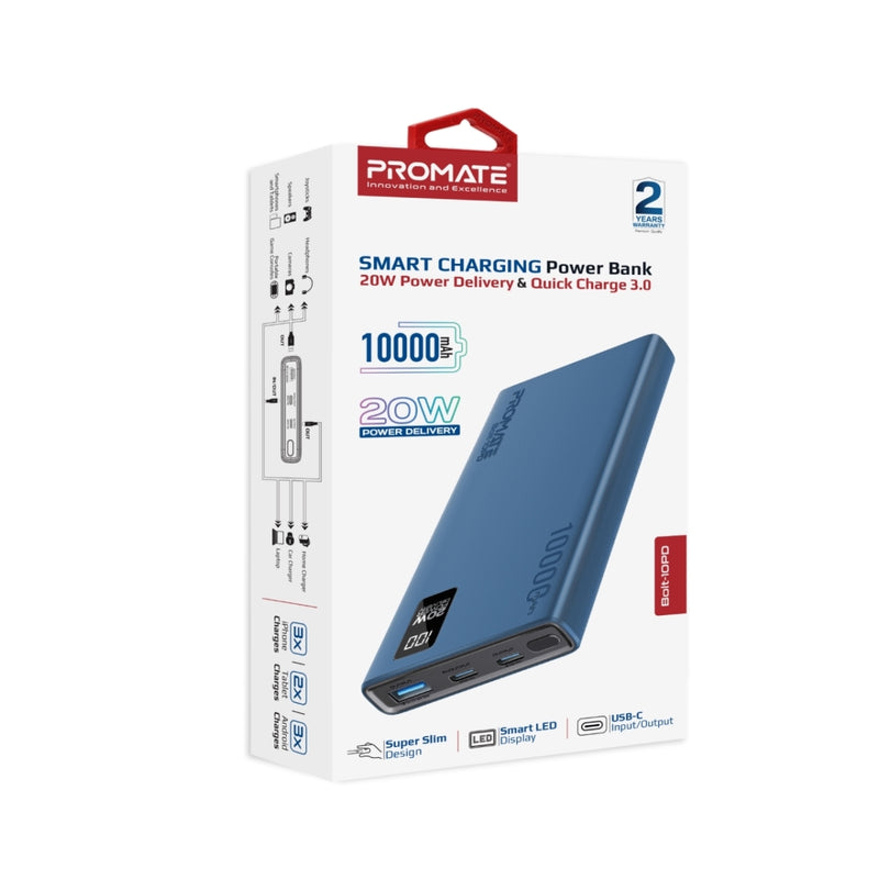 Promate Bolt-10PD 10000mAh Compact Smart Charging Power Bank | DataBlitz