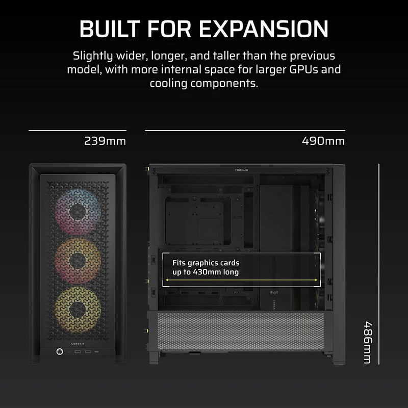 Corsair Frame 4000D RS ARGB Modular Mid-Tower PC Case (Black, White)