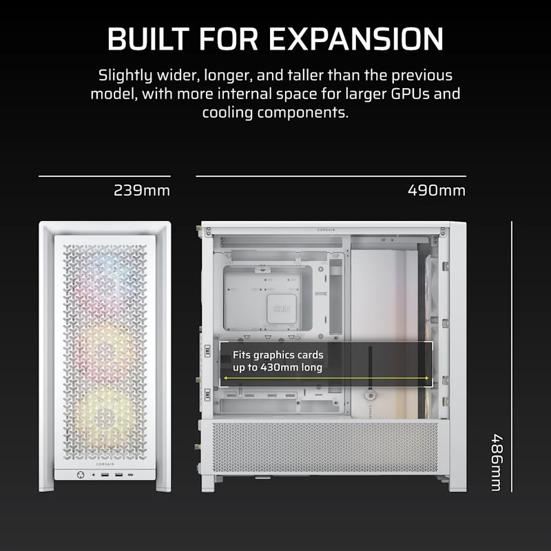 Corsair Frame 4000D RS ARGB Modular Mid-Tower PC Case (Black, White)