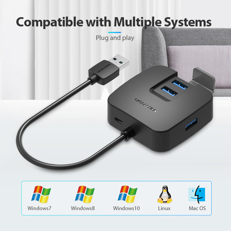 Vention 4-Port USB 3.0 Hub - USB-A to USB 3.0 x 4 + Micro-B - 0.15M (CHBBB)