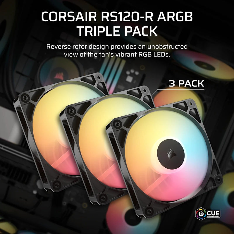 Corsair RS120-R ARGB 120mm PWM Reverse Fan - Triple Pack